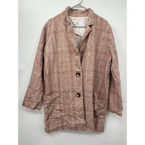 J.‎ Jill Large Blazer Women Brown Plaid Linen Cotton Blend Longline Jacket L